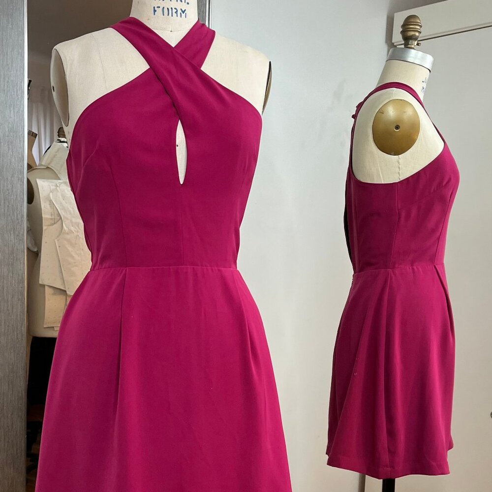 Bobi Black Fushia Halter Key-Neck Cocktail Mini Dress, Size Small